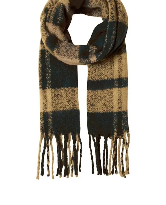 Women's Plaid Fringe Scarf In Black/yellow