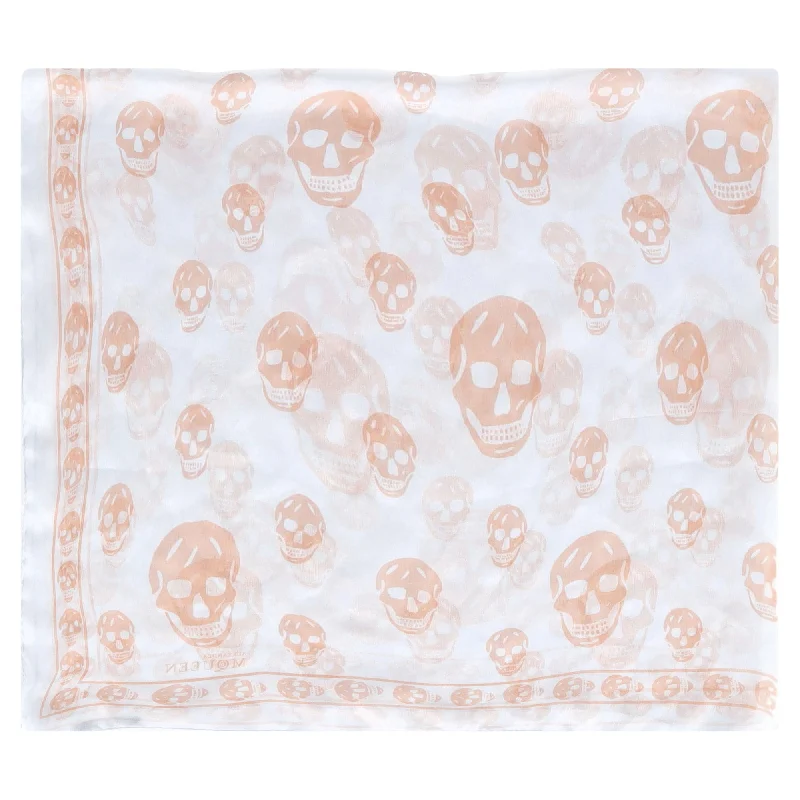 Alexander Mcquuen Skull-Print Scraf in White SIlk