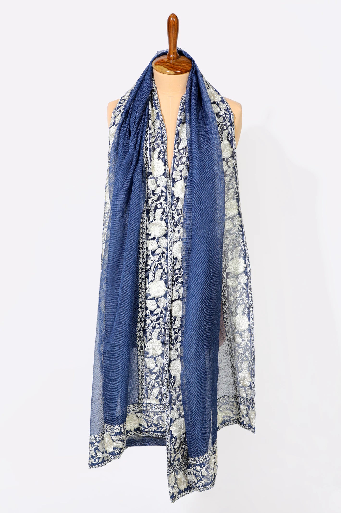 Dark Blue Embroidered Dupatta