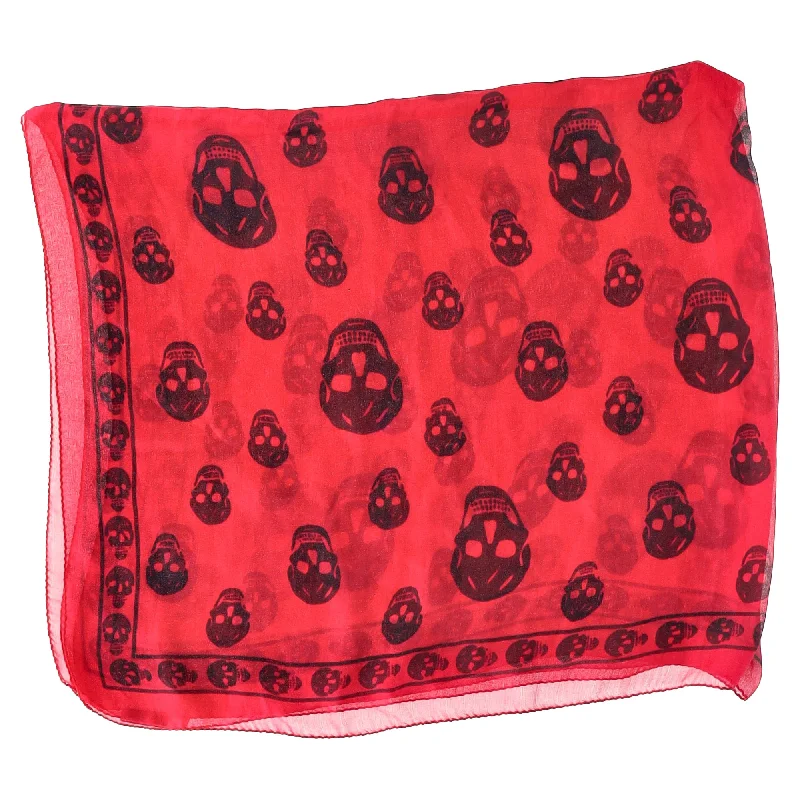 Alexander Mcquuen Skull-Print Scraf in Red Silk