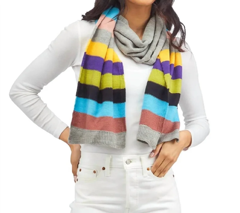 Extra Long Striped Scarf In Heathered Gray And Multi Stripe