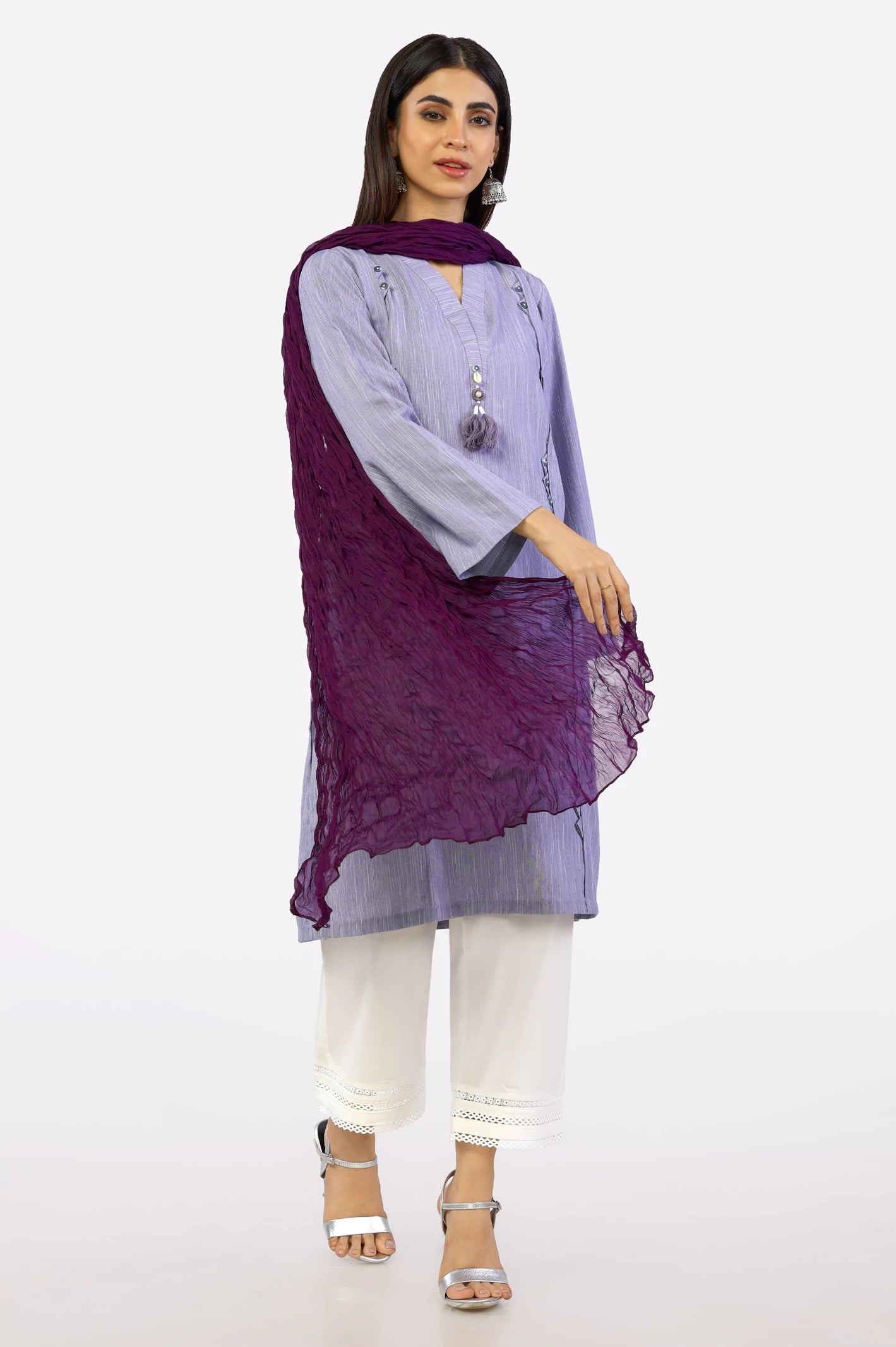 Purple Crinkle Chiffon Dupatta