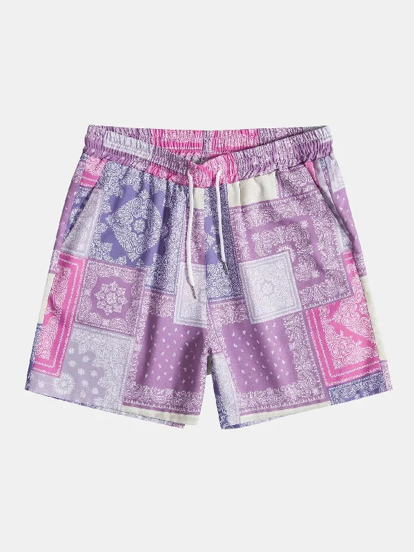 Paisley Patchwork Print Drawstring Shorts