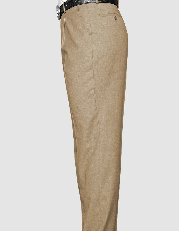 TAN REGULAR FIT PLEATED PANTS