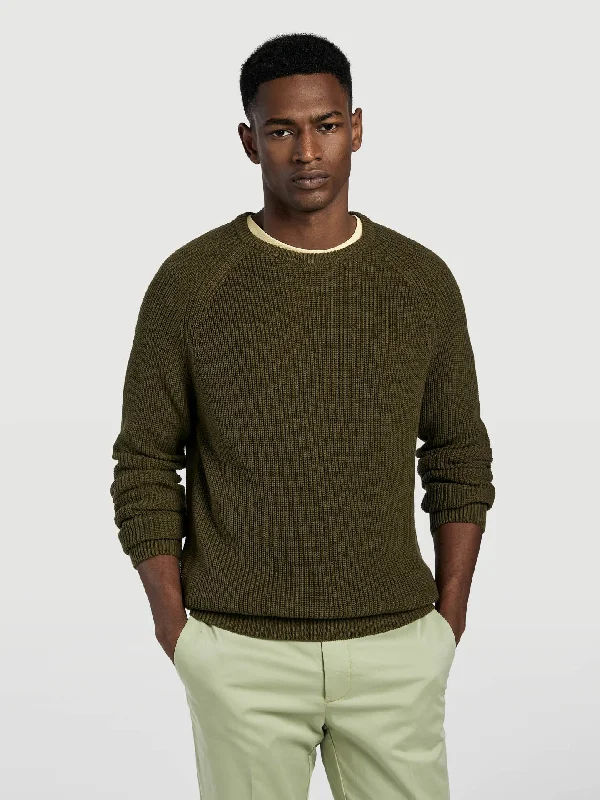 Half cardigan crew neck sweater