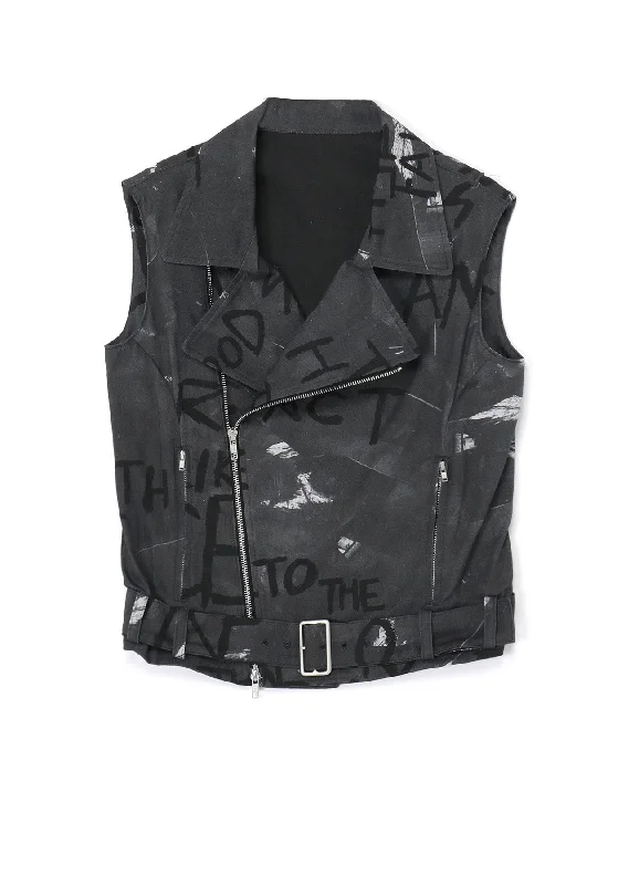 ICE & FIRE PRINT SLEEVELESS BIKER JACKET