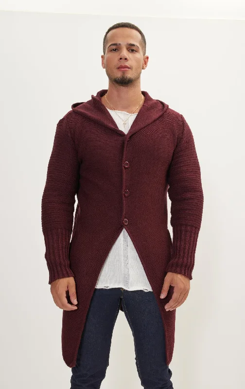 Ribbed Sleeves Fitted Cardigan - Burgundy