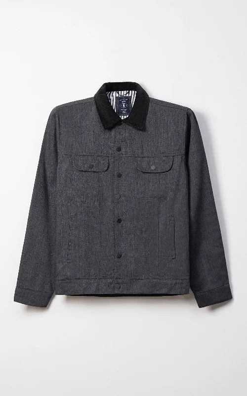 CORDUROY COLLAR FULL SLEEVE JACKET BLACK