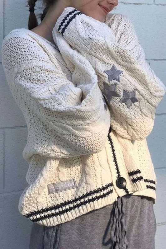 Five-pointed Star Embroidery Knit Cardigan