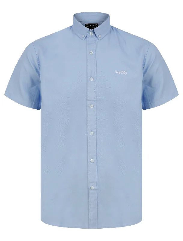 Tiberius Short Sleeve Oxford Cotton Shirt in Light Blue  - Tokyo Laundry