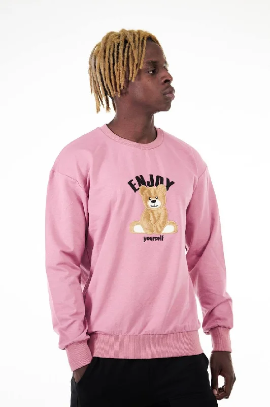 Men's Pink Long Sleeves Bear Graphic Sweatshirt