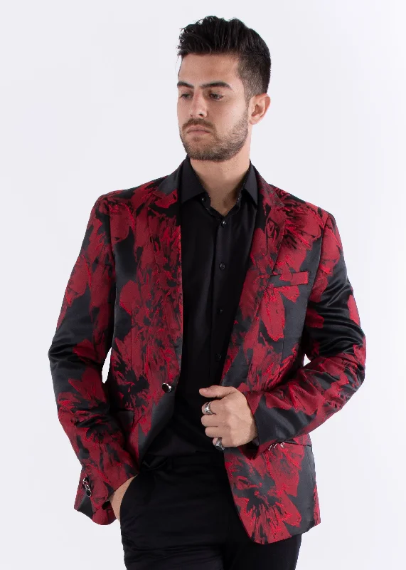 Red Floral Print Evening Blazer