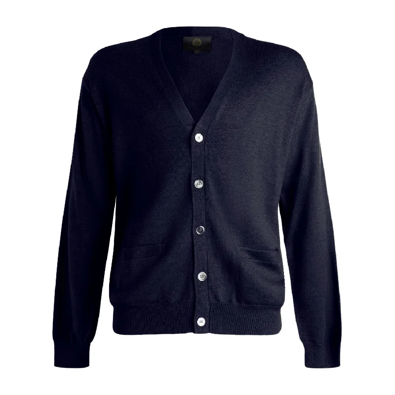 Extra Fine 'Zegna Baruffa' Merino Wool Button Front Cardigan Sweater in Navy by Viyella