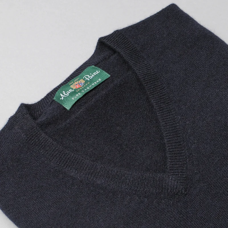 Alan Paine Cashmere V-Neck Sweater - Dark Navy