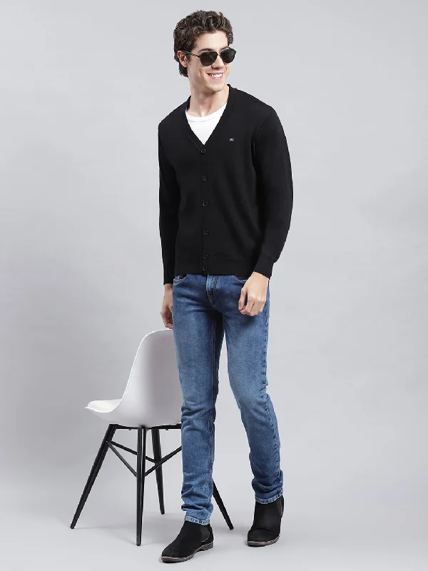 Men Black Solid Cardigan