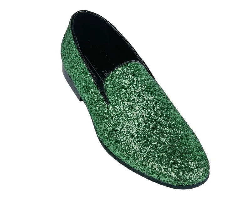 Green Sparkle Slip On Men's Shoes