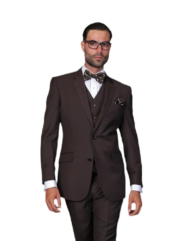 Men's 3 Piece Tailored Fit Wool Suit by Statement Color Brown