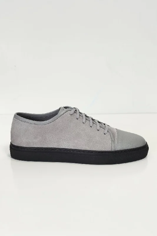 Leather and Suede Court Sneakers - Grey Black