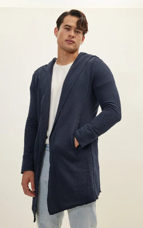 Longline Hooded Cardigan - Navy