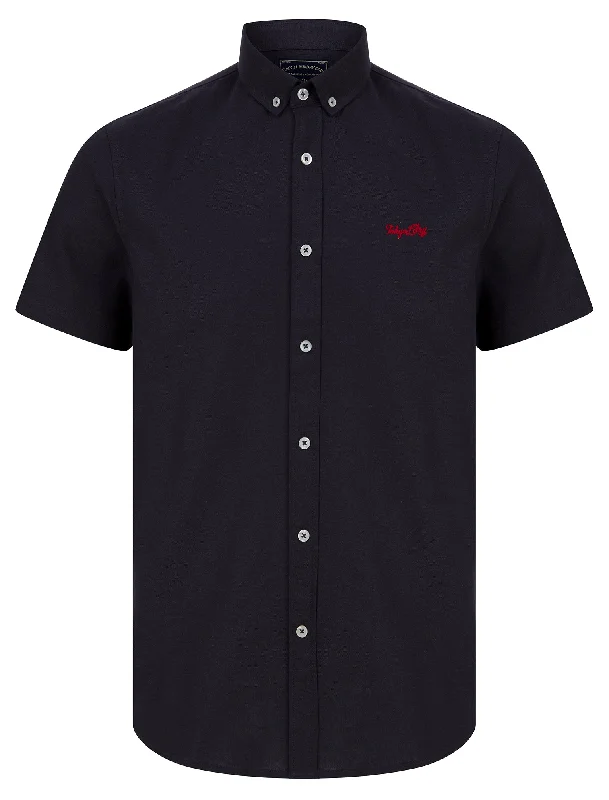 Tiberius Short Sleeve Oxford Cotton Shirt in Navy  - Tokyo Laundry