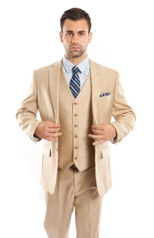 TAZIO COLLECTION-LIGHT BEIGE TEXTURED 3 PIECE SUIT