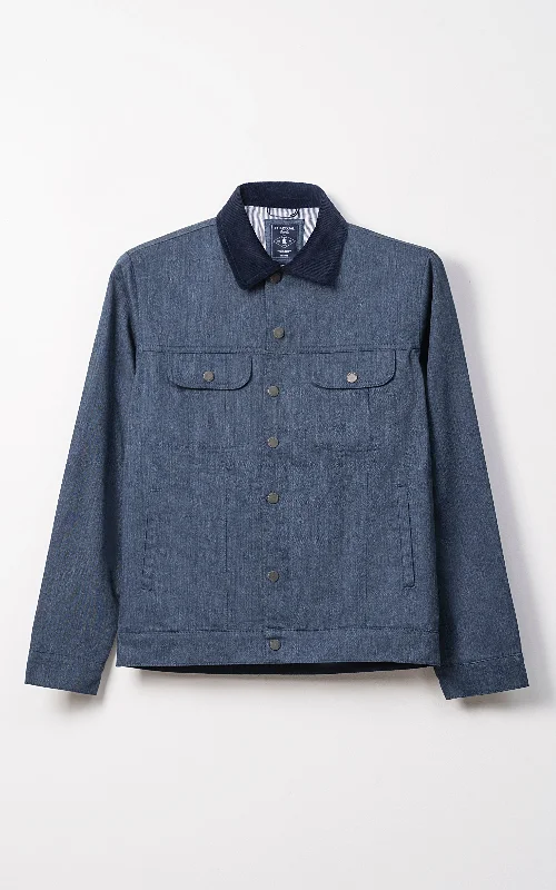 CORDUROY COLLAR FULL SLEEVE JACKET NAVY