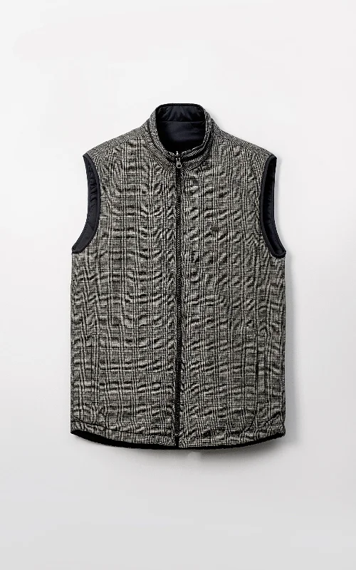 WOOL QUILTED SLEEVELESS REVERSIBLE JACKET GREY CHECK