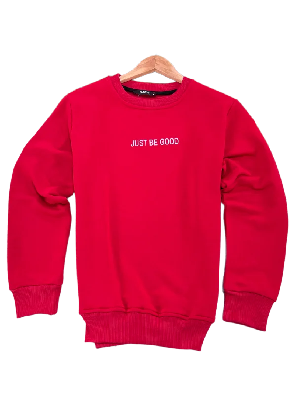 Men's Red Sweatshirt Crewneck lightweight Long Sleeves Fleece