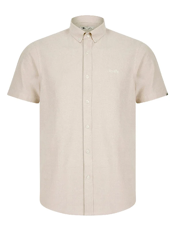 Tiberius Short Sleeve Oxford Cotton Shirt in Oatmeal  - Tokyo Laundry