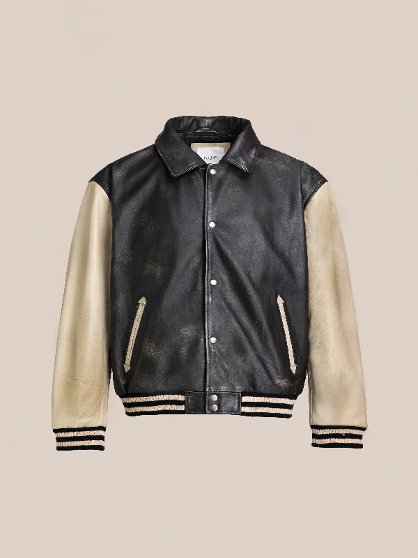 Logan Distressed Leather Varsity Jacket