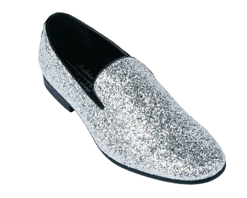 Silver Sparkle Slip On Men's  Shoes