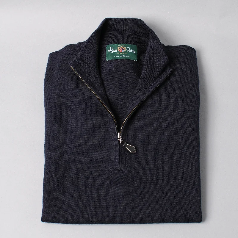 Alan Paine Merino Quarter Zip Sweater - Dark Navy