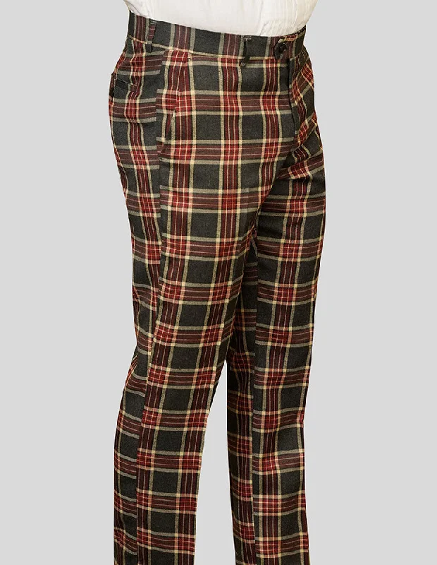 BURGUNDY PLAID SLIM FIT DRESS PANTS