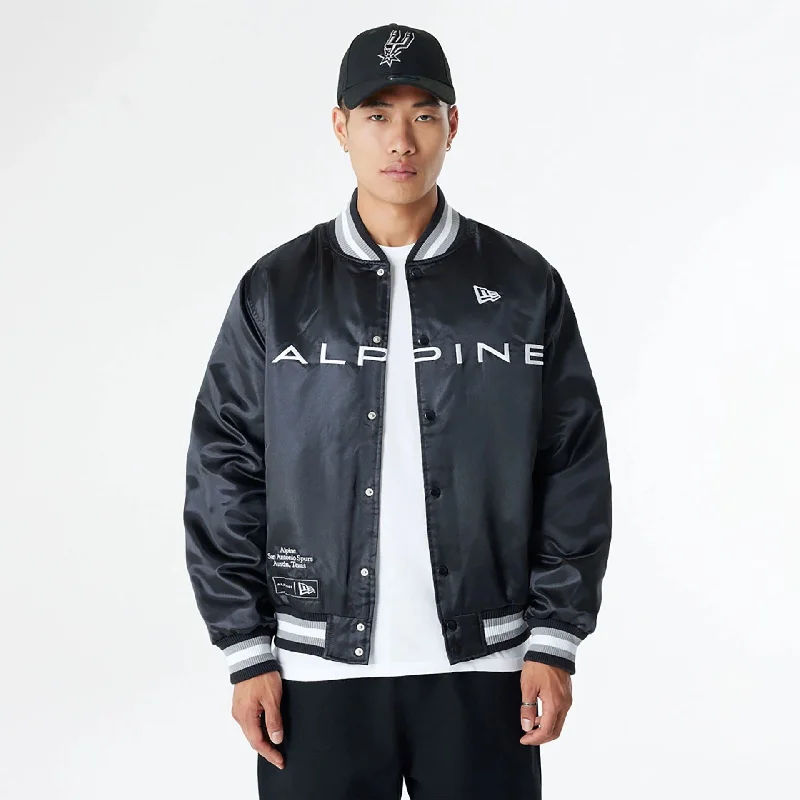 BTW Alpine F1 Racing x San Antonio Spurs Black Satin Bomber Jacket