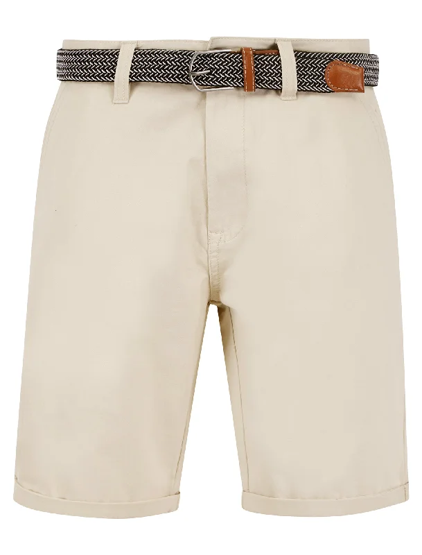 Sheringham Cotton Twill Chino Shorts With Woven Belt in French Oak - Tokyo Laundry