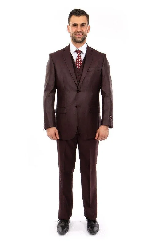 TAZIO COLLECTION-BURGUNDY TEXTURED 3 PIECE SUIT