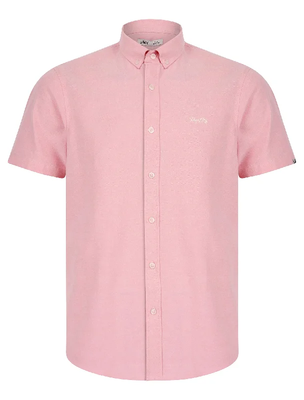 Tiberius Short Sleeve Oxford Cotton Shirt in Pink  - Tokyo Laundry