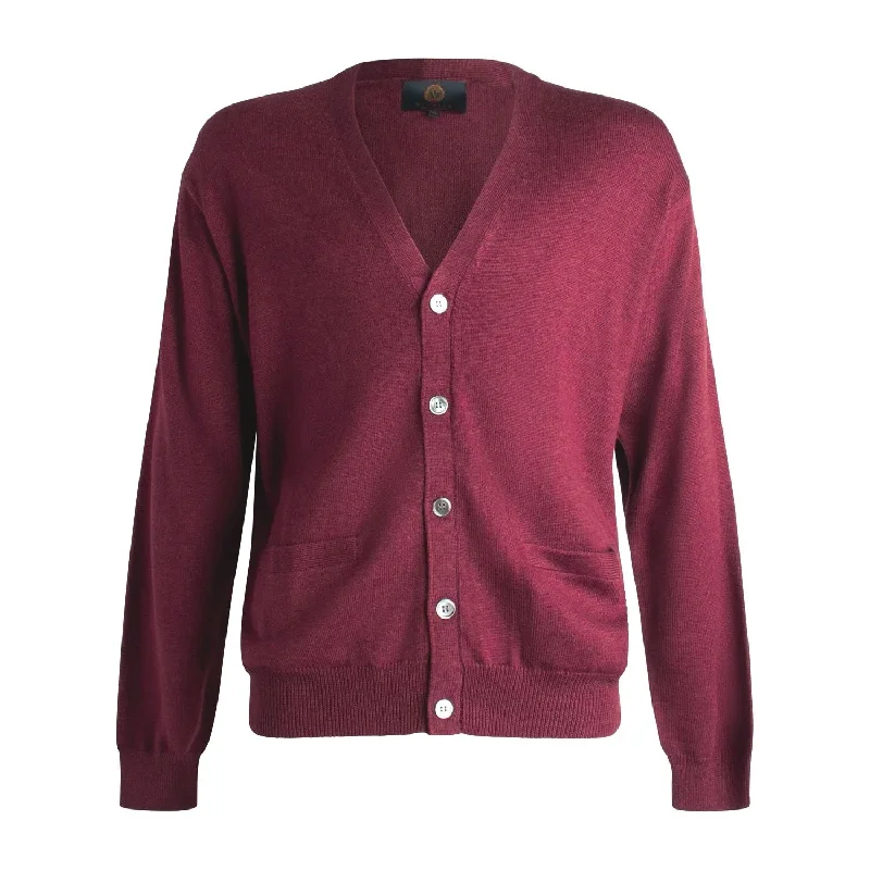 Extra Fine 'Zegna Baruffa' Merino Wool Button Front Cardigan Sweater in Wine Mouline by Viyella