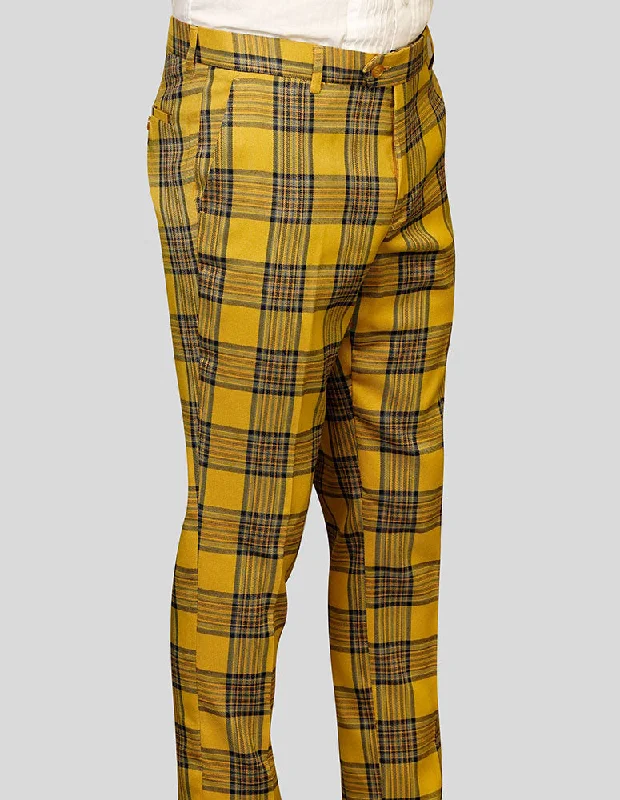 GOLD PLAID SLIM FIT DRESS PANTS