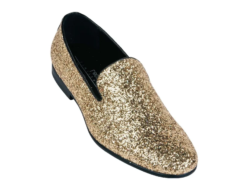 Gold Sparkle Slip On Men's  Shoes