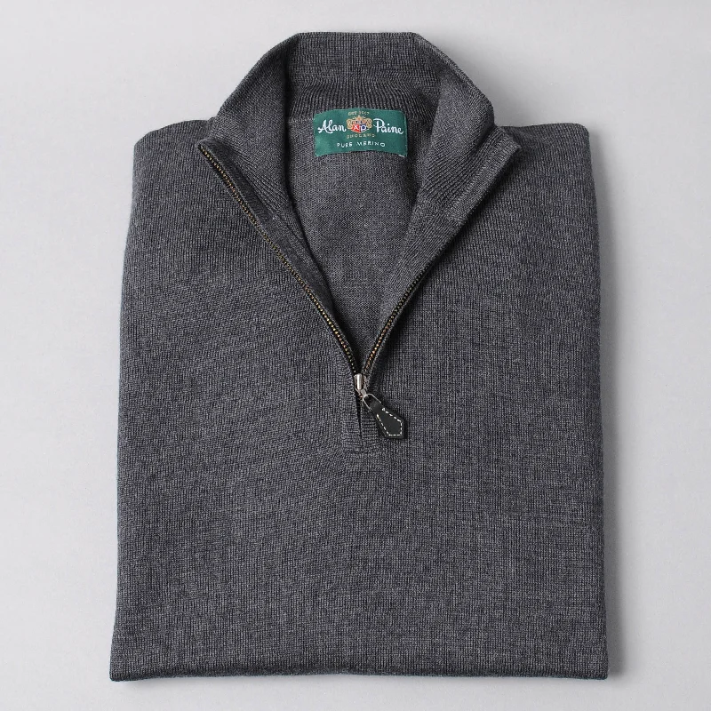 Alan Paine Merino Quarter Zip Sweater - Charcoal