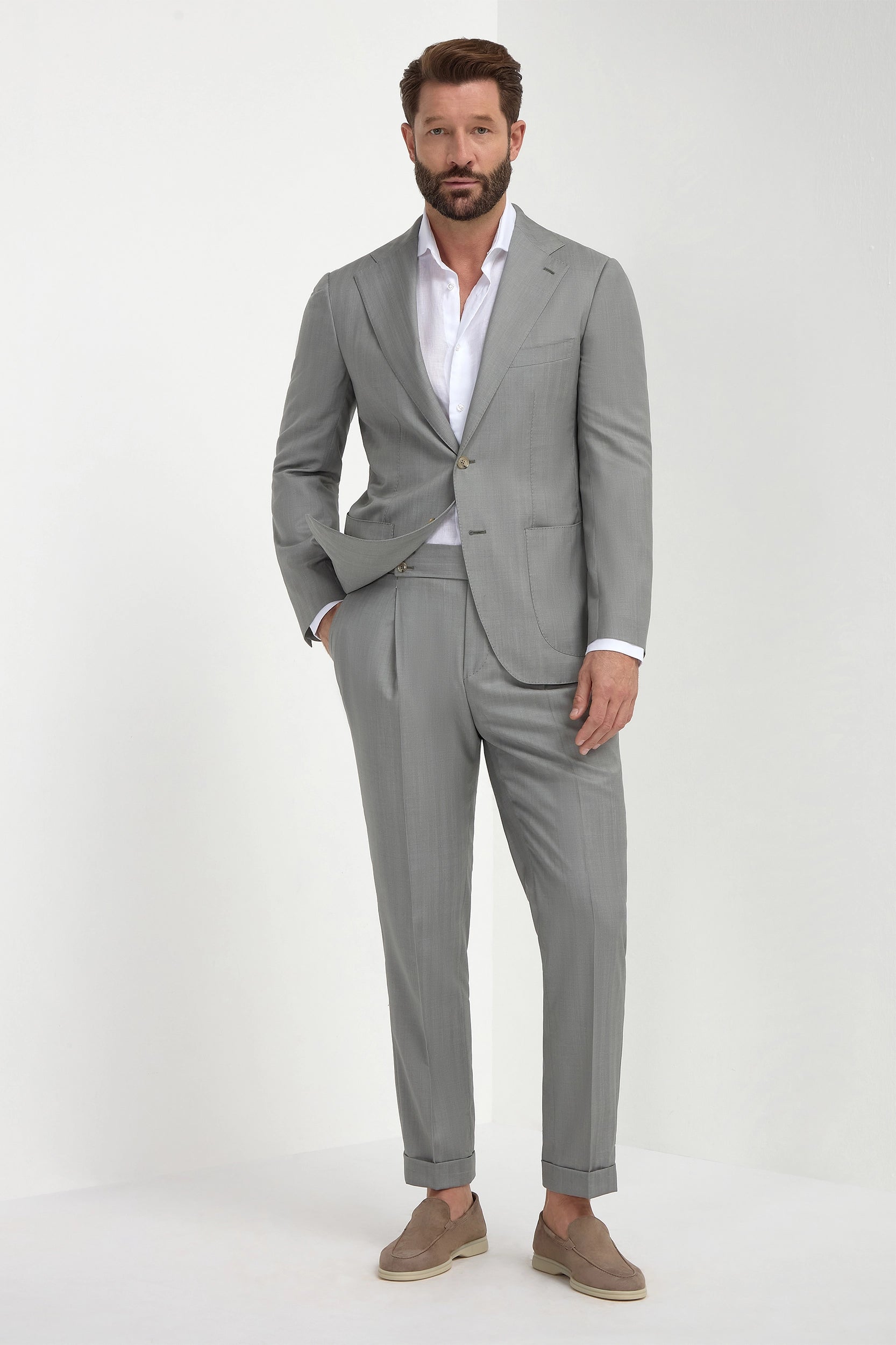 Sage solaro wool and silk suit - Made in Italy