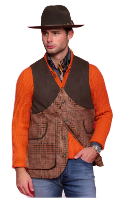 Harkey Field Vest in Orange Glen Plaid