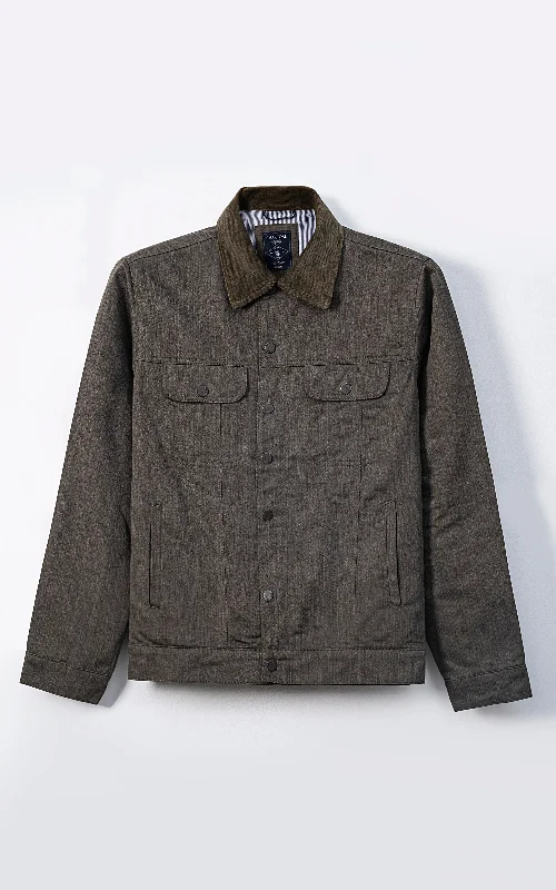 CORDUROY COLLAR FULL SLEEVE JACKET OLIVE