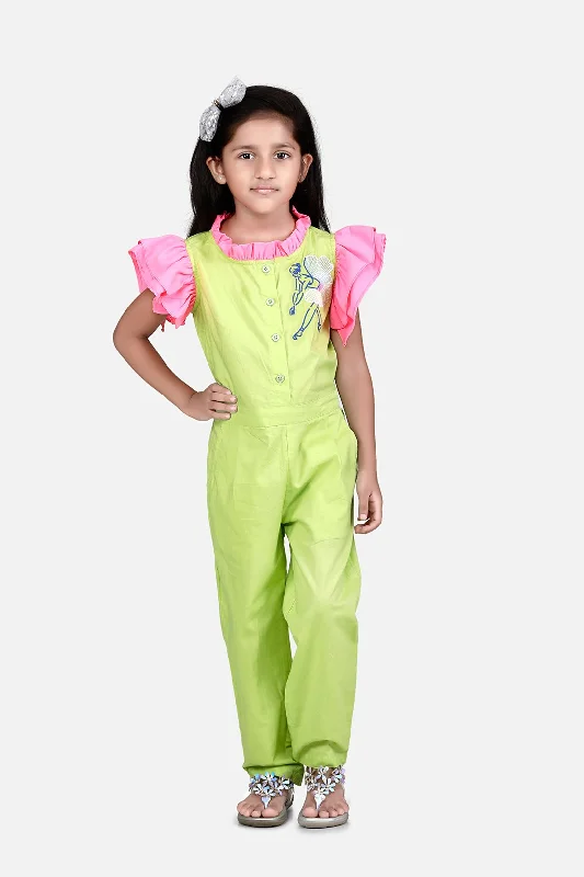 Ballerina Embroidery  Green Full Jumpsuit