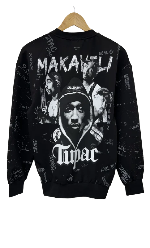 Men's Black Makaveli Graphic Long Sleeves Sweatshirt Regular Fit