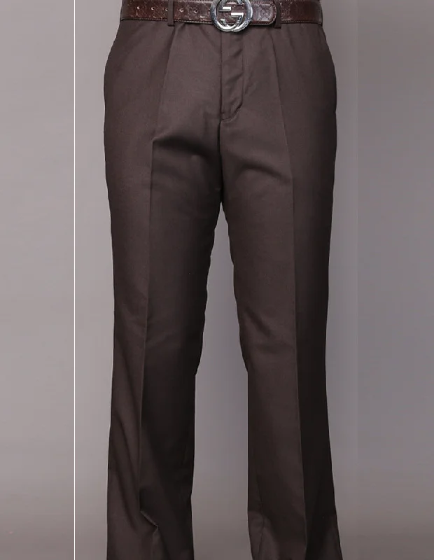 BROWN REGULAR FIT PLEATED PANTS