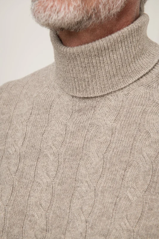 Beige cable knit turtleneck – Made in Italy