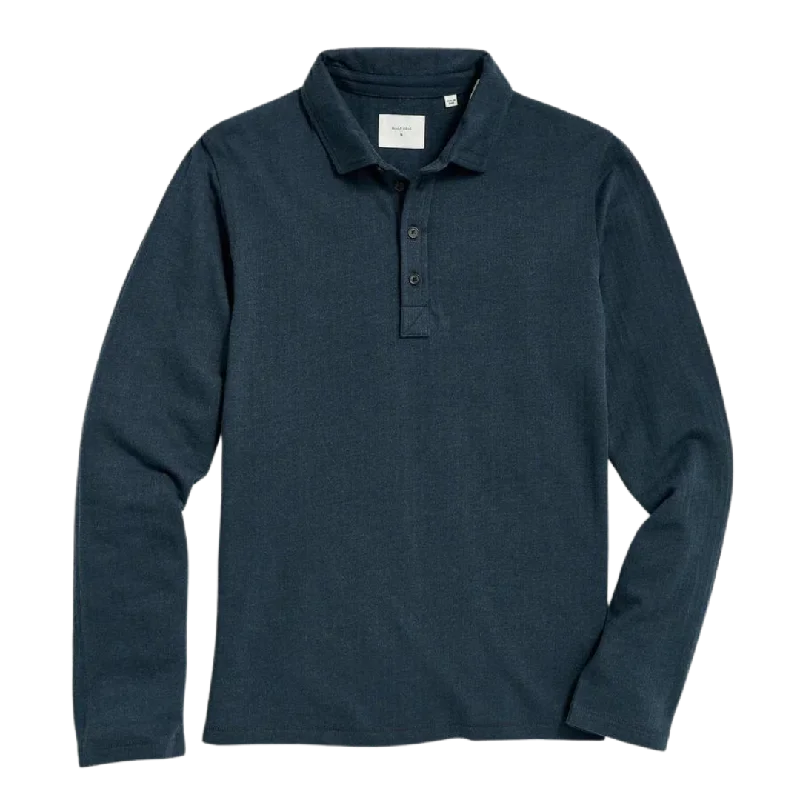 Long Sleeve Herringbone Polo - Carbon Blue